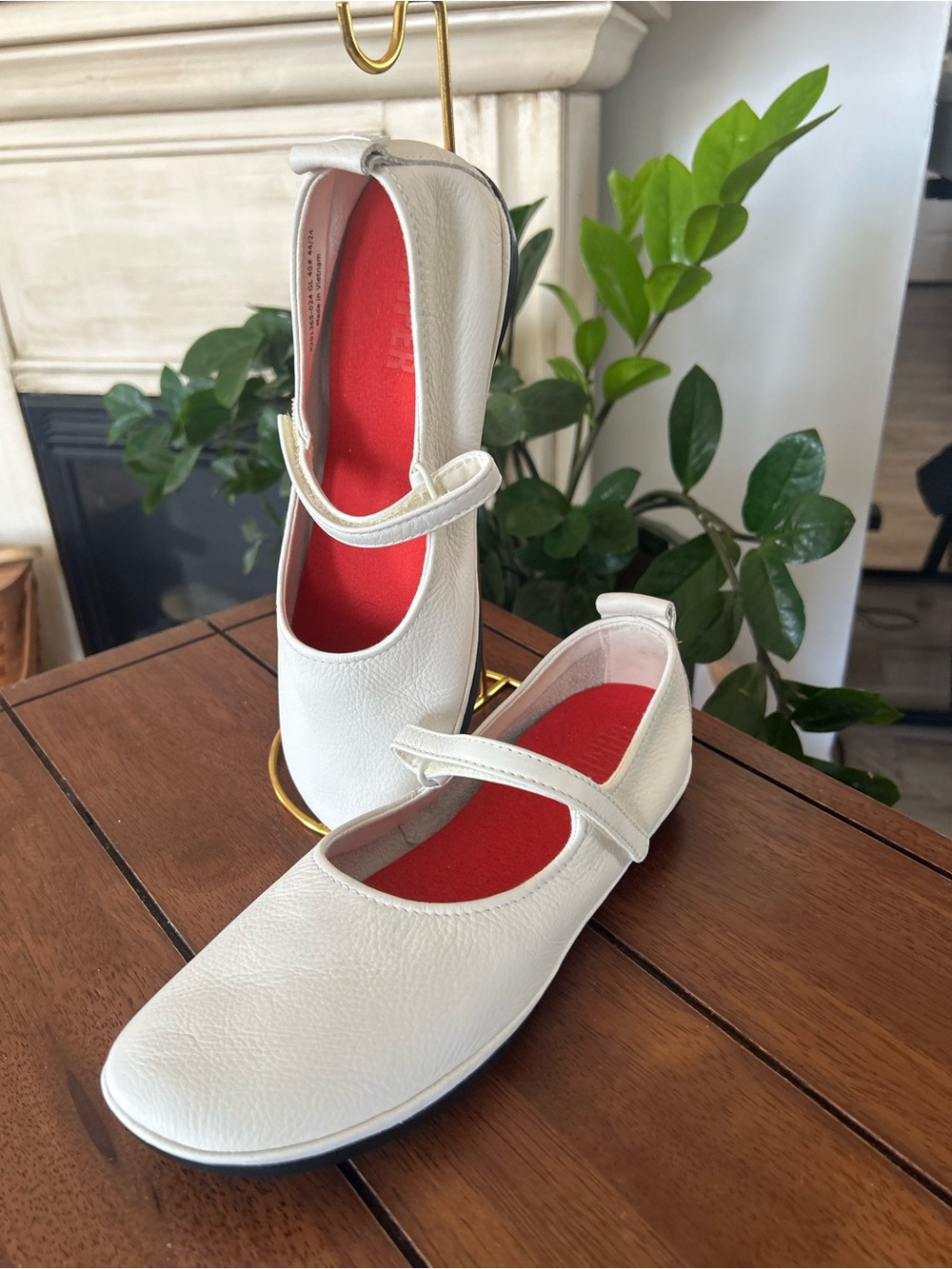 Camper Girls Cream Mary Jane Flats with Pink Insole